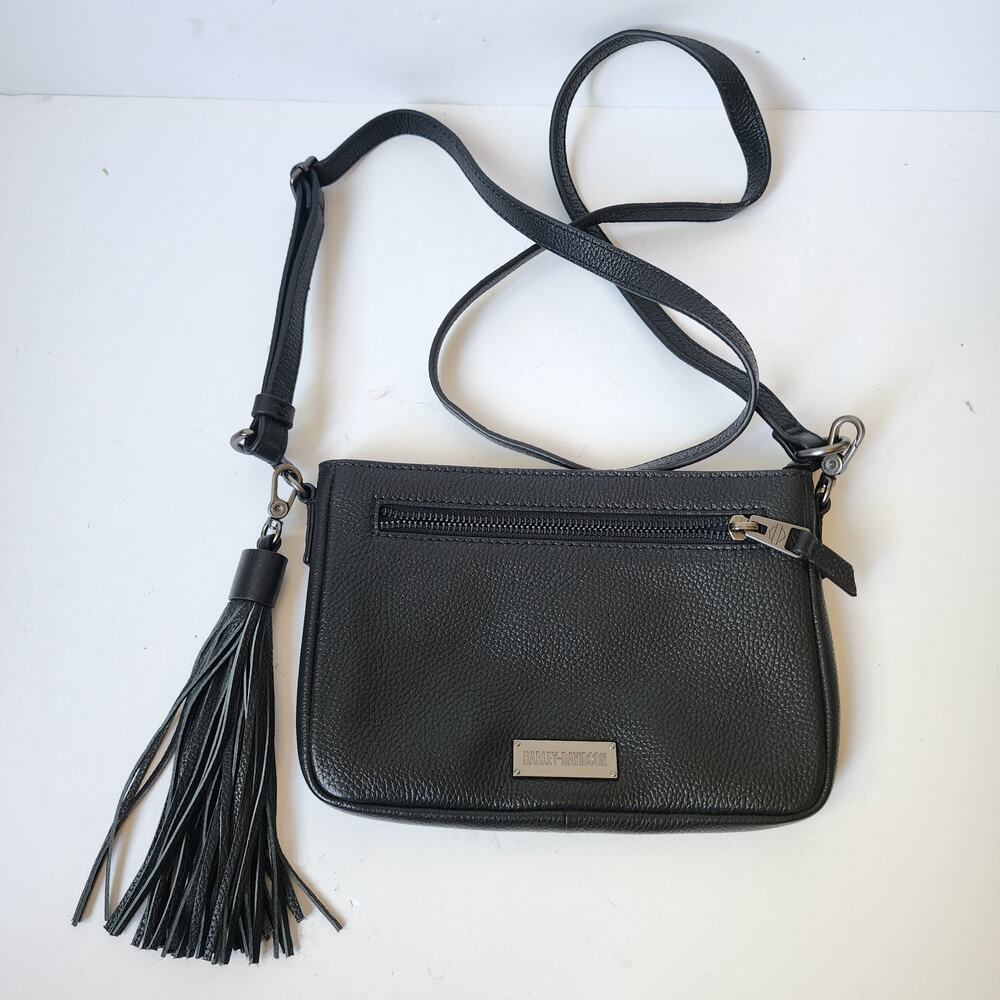 Harley Davidson Purse Crossbody Shoulder Hip Bag Handbag Black Leather Tassel